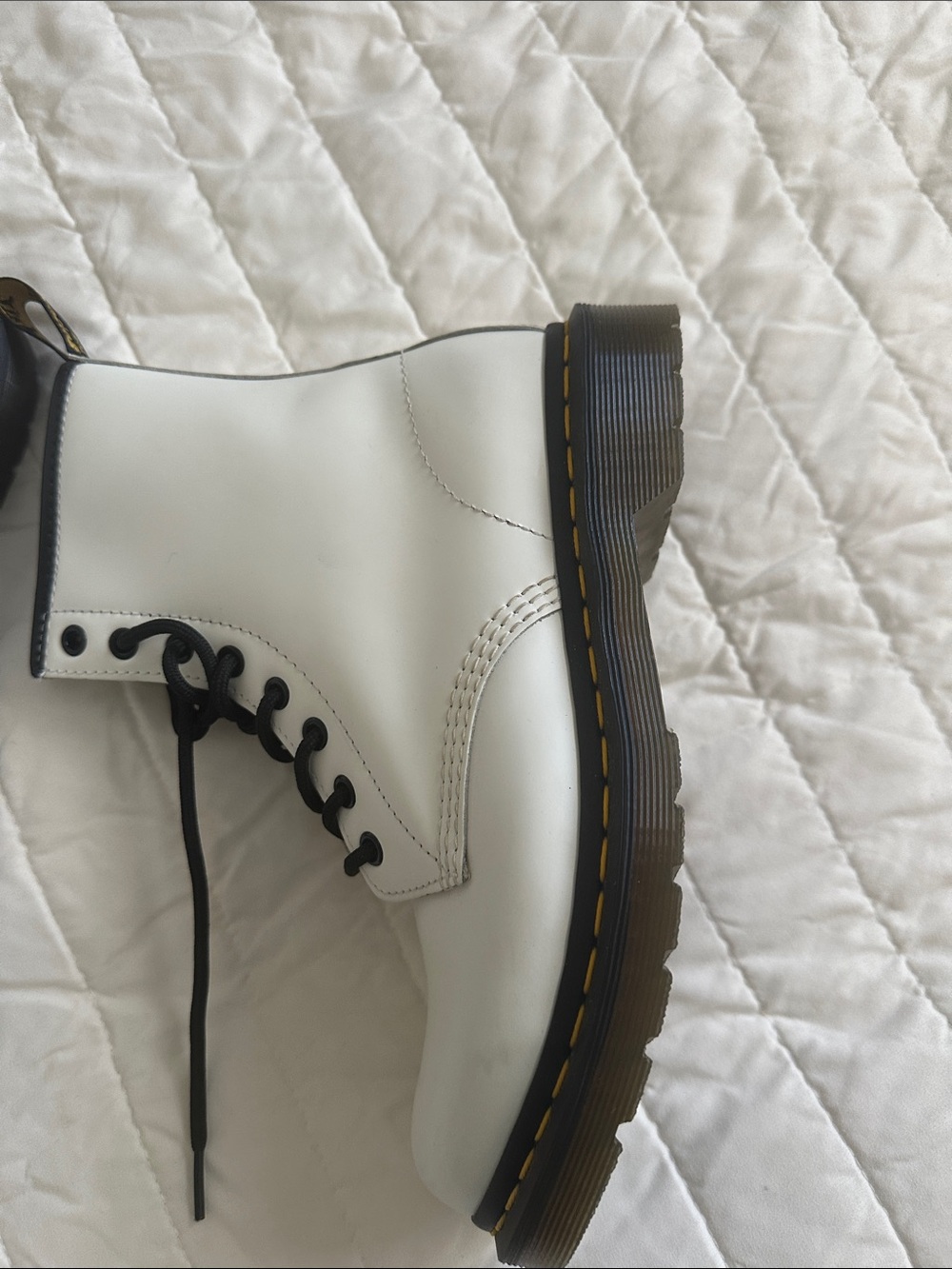 Dr. Martens White Lace-Up Combat Boots with Black Trim - Picture 3 of 10
